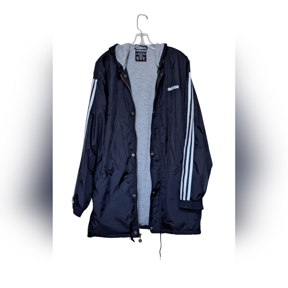 Vintage adidas Hooded Windbreaker Jacket Retro Trefoil Stripes Black Mens M